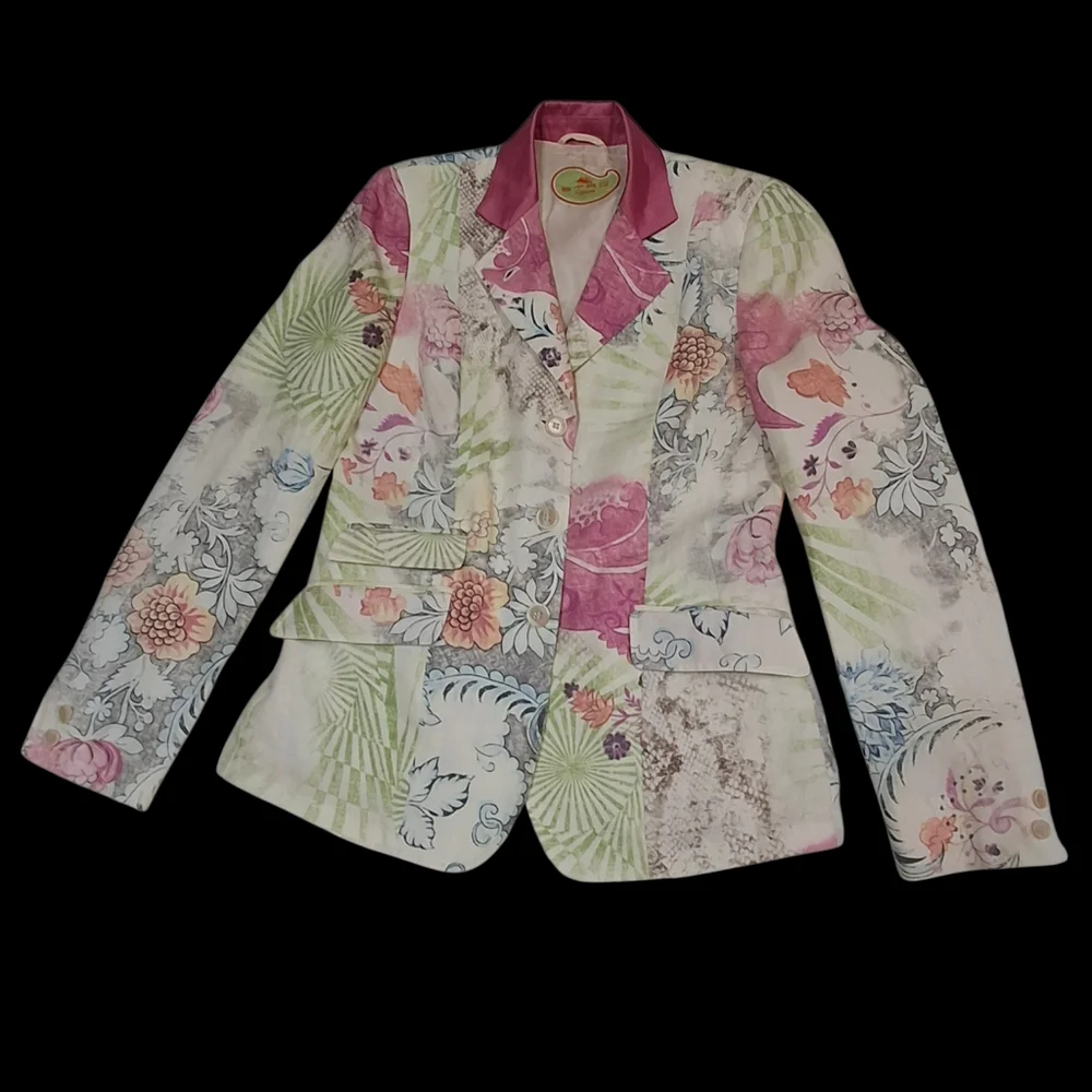 Vintage Etro Milano Floral Print Paisley Linen Blazer Women Size 8US / 44IT - Picture 3 of 16